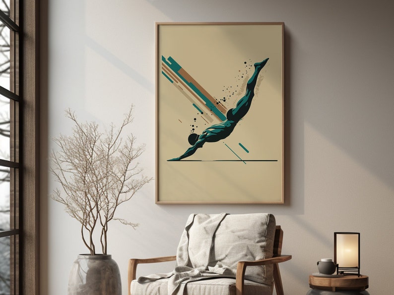 Framed Abstract Swimming Wall Art Print for Contemporary Home Style ...