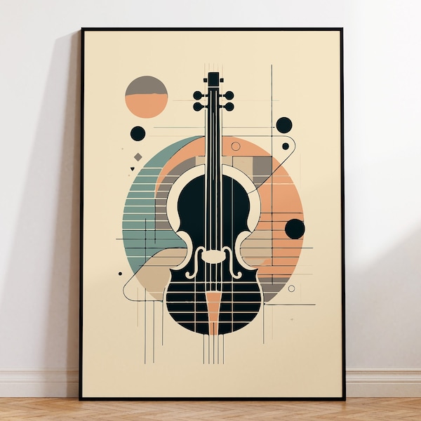 Abstract Violin Poster for Mid-Century Style Home Wall Art, Printable Violin Graphic Art for Classical Music Lovers, Peach and Pastel Colors