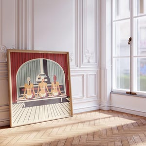Scandinavian Women in Finnish Sauna for Cool Unique Spa Wall Art I Sauna Lover Gift I Three Ladies Chilling I Large Square Frame Included