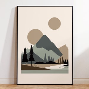 Minimalist Geometric Landscape Poster for Contemporary Scandi Style Wall Art, Abstract Nordic Mountains Print - Gift for Nature Lover, Frame