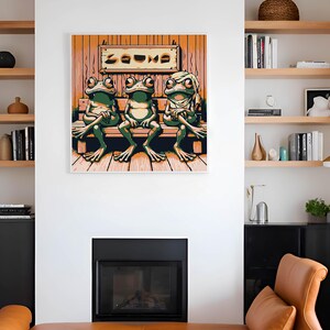 Frogs Sweating in the Sauna Poster for Cool Nordic Wall Art I Square Framed Eclectic Quirky Finnish Sauna Print I Fun Sauna Lover Gift