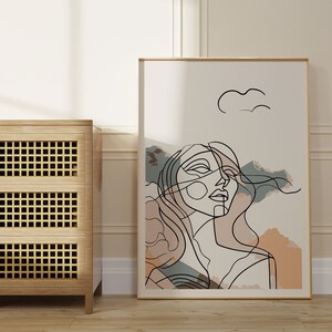 Abstract Woman Line Art Wall Art Poster in Premium Frame I Pastel ...