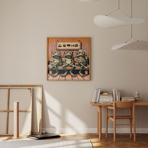 Frogs Sweating in the Sauna Poster for Cool Nordic Wall Art I Square Framed Eclectic Quirky Finnish Sauna Print I Fun Sauna Lover Gift