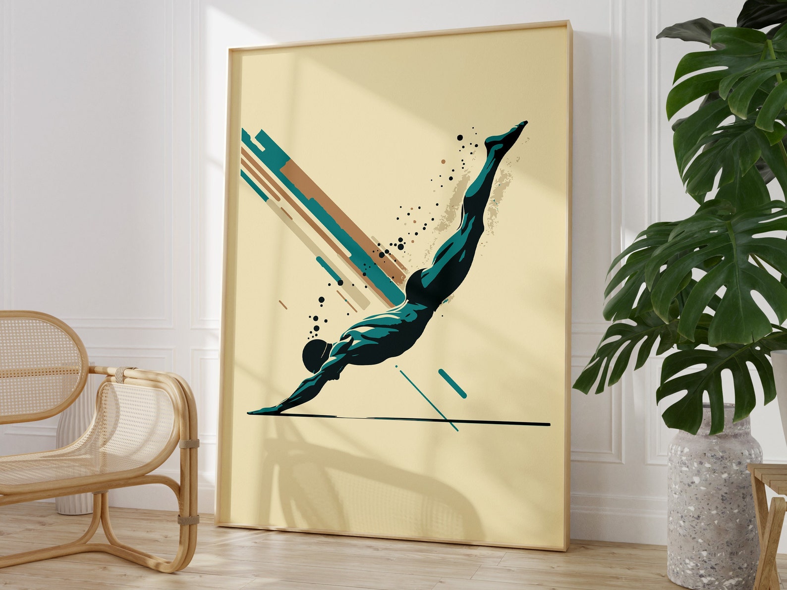 Framed Abstract Swimming Wall Art Print for Contemporary Home Style ...