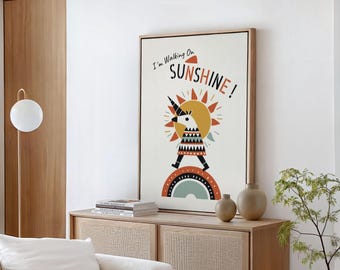 Walking on Sunshine Unicorn Framed Canvas Print for Positive Vibes Wall Art I Large Optimist Poster for Happy Friend Gift I Musical Quote