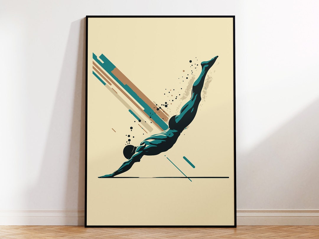 Framed Abstract Swimming Wall Art Print for Contemporary Home Style ...
