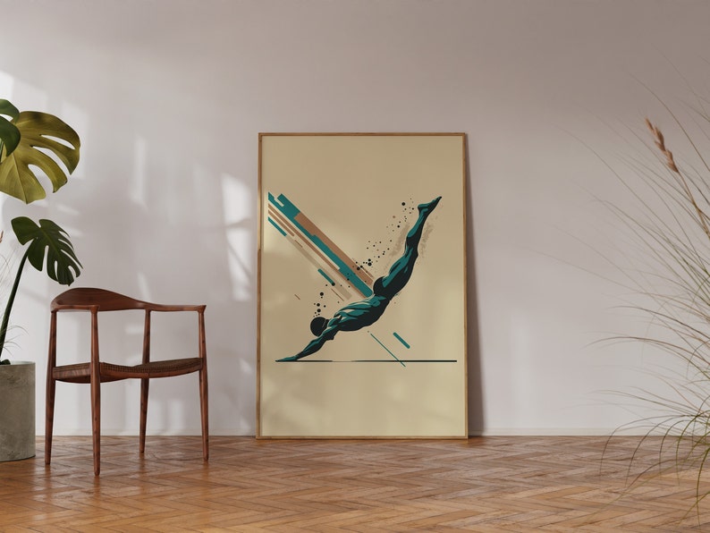 Framed Abstract Swimming Wall Art Print for Contemporary Home Style ...