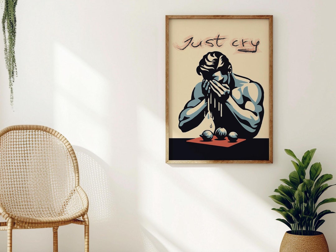 Naked Man Crying With Onions - Quirky Fun Kitchen Wall Art Poster I