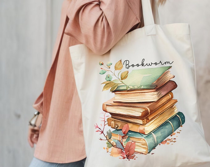 Canvas Tote Bag for Book Lover, Bookworm Tote, Booklover Gift, School Library Bag, Bookish Tote Bag, Book Love, Aesthetic Reusable Shoulder