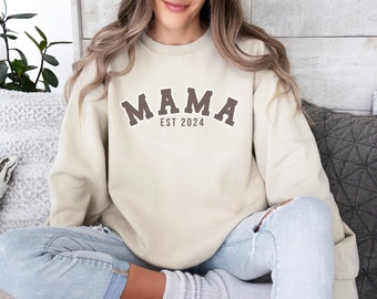 Benutzerdefiniertes Mama Sweatshirt, MAMA EST 2024, Geschenk für Mama, Sweat Shirt mit Geburtsjahr, Geschenk zum Muttertag, personalisiertes Mama Sweat Shirt