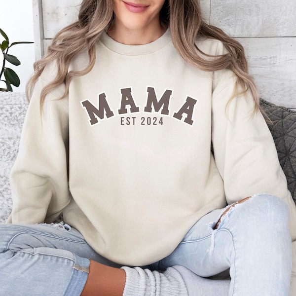 Benutzerdefiniertes Mama Sweatshirt, MAMA EST 2024, Geschenk für Mama, Sweat Shirt mit Geburtsjahr, Geschenk zum Muttertag, personalisiertes Mama Sweat Shirt