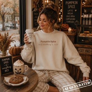 Gildan 18000 Sand Pumpkin Spice Café Halloween Mockup | Sweatshirt Mock | Trendy TikTok Style | Cozy Living Room Shirt Mockup