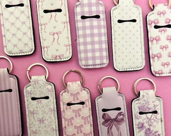 Lip Balm Holder Keychain - Cute coquette Purple Bow pattern keyring Accessory