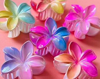 Iridescent Frangipani Flower Hair Claw: Ombré Accessory