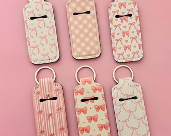 Lip Balm Holder Keychain - Cute coquette Bow patterned keyring Accessory