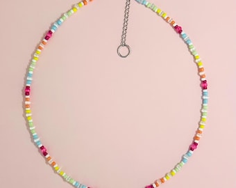 Handmade Cat Eye Seed Bead Necklace 1x handbeaded Rainbow Beaded Necklace