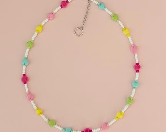 Rainbow Heart Seed Bead Necklace, Handbeaded