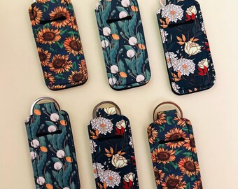 Lip Balm Holder keychain Sunflower Pattern Floral Gorgeous Chapstick Keyring Accessory