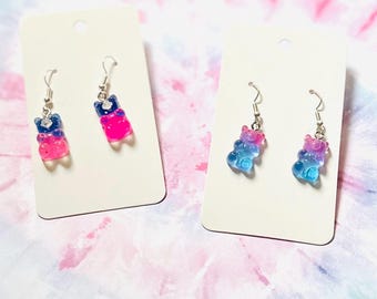 Galactic Gummy Bear Earrings: Funky Gradient Resin Candy Jewelry