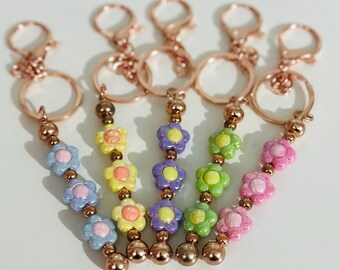 Handmade Flower Beaded Keychain, Rose Gold Accent
