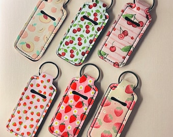 Lip Balm Holder keychain Strawberry Print Aesthetic Cute Chapstick Keyring Accessory