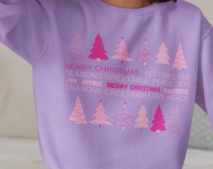 Featured listing image: Cute Pink Christmas Sweatshirt Comfort Colors Girls Festive Family Sweatshirt for Xmas Celebration Gift Shirt for Her Christmas Sweater
