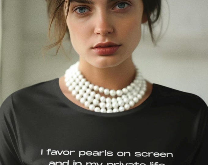 Featured listing image: Grace Kelly Pearls on Screen T-Shirt Classic Pearl Graphic Tee Stylish Timeless Shirt for Every Occasion Sophisticated Elegant Luxury Top