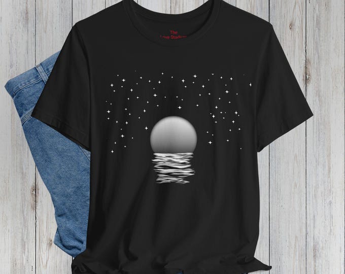 Featured listing image: Moonlight Shirt Celestial Shirt Moon Stars Graphic Tee Retro Aesthetic Top Mystical Ocean Astrology T-Shirt Cosmic Boho Spiritual Shirt