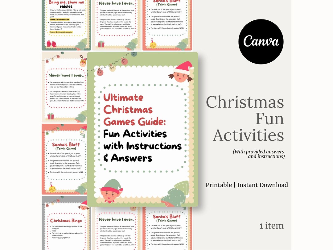 Printable Christmas Party Games Bundle Fun Holiday Activities for Kids ...