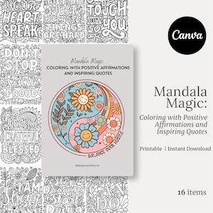 Mandala Colorir Afirmações de Palavras Positivas Adulto Livro de Colorir Digital Padrão Páginas para Colorir Alívio do Estresse Páginas para Colorir para Imprimir