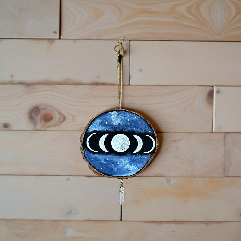 Moon Phase Hand-painted Wood Slice Wall Decor - Etsy