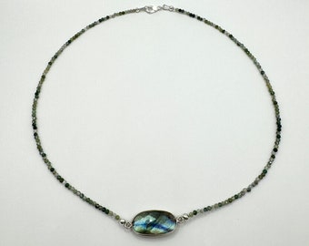 Natural Moss Agate and Labradorite Choker | 16 inches