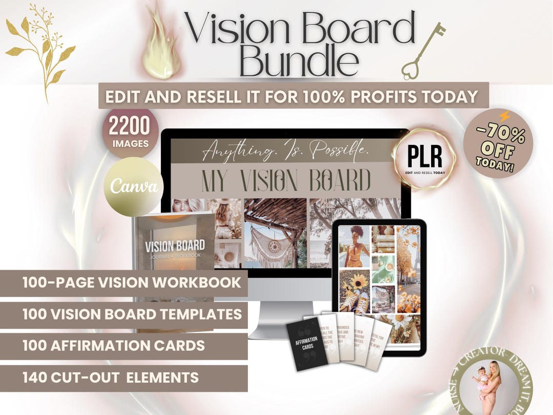 Vision Board Canva Templates Bundle PLR, 2026 Vision Board Kit Editable ...