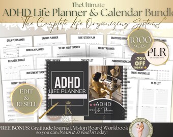 ADHD Life Planner, ADHD Calendar Planner, Editable Canva Templates, Printable Productivity Planner, PLR Resell Rights