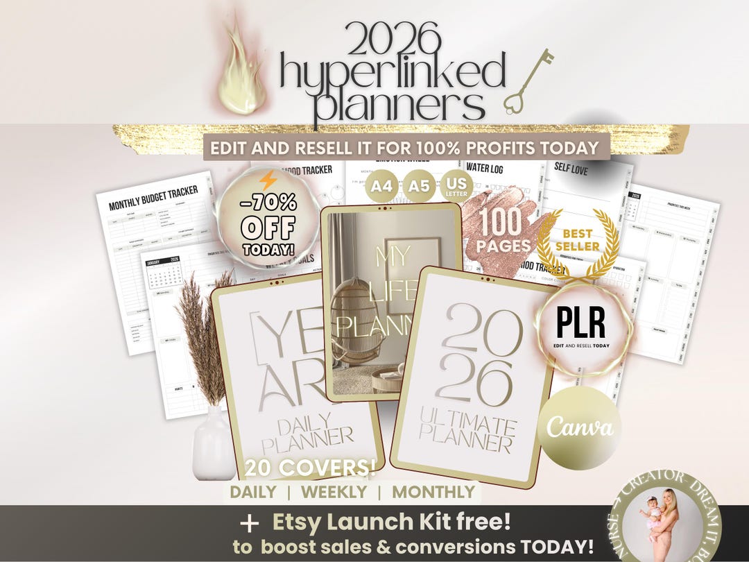 2026 Hyperlinked Digital Planner PLR | Canva Planner Bundle A4 A5 US ...