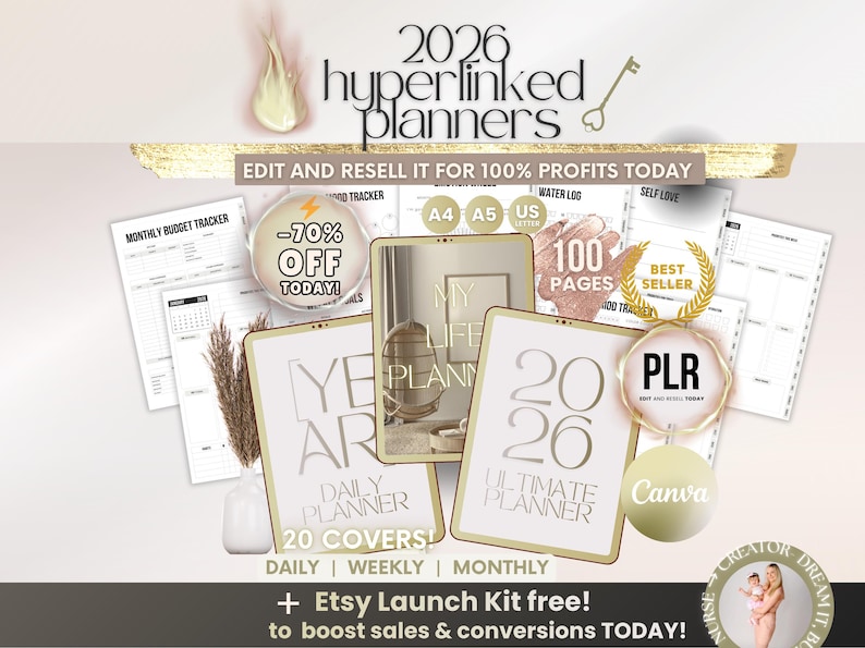 2026 Hyperlinked Digital Planner PLR | Canva Planner Bundle A4 A5 US ...