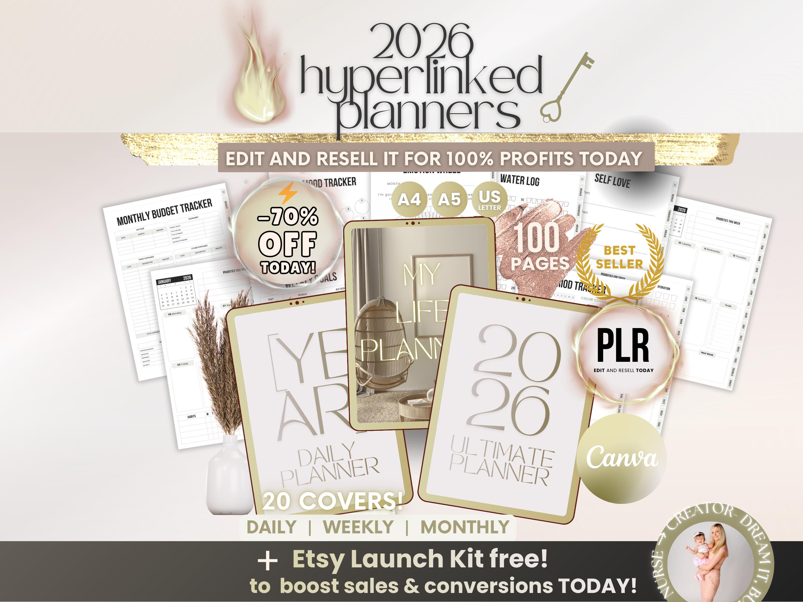 2026 Hyperlinked Digital Planner PLR | Canva Planner Bundle A4 A5 US ...