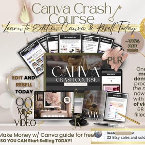 Canva Crash Course with PLR Use Rights, Editable Video Tutorial Ebook, Canva Training Guide for Beginners & Etsy Resellers