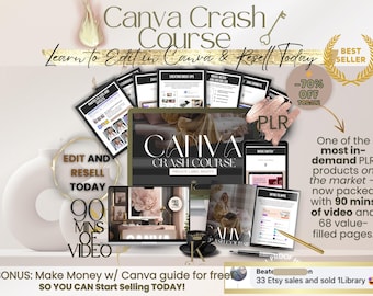 Canva Crash Course with PLR Use Rights, Editable Video Tutorial Ebook, Canva Training Guide for Beginners & Etsy Resellers