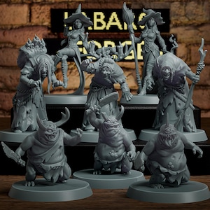 DnD Witch Coven  - Witches and mosnters RPG Tabletop 8 Miniatures Pack -