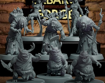 DnD Witch Coven  - Witches and mosnters RPG Tabletop 8 Miniatures Pack -