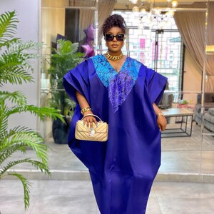 Silk adire neckline agbada image 1