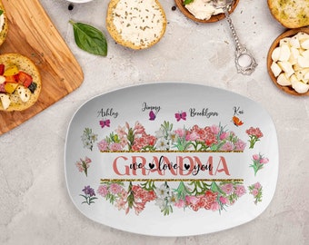 Grand-mère, nous vous aimons, assiette papillon personnalisée avec prénom de l'enfant, cadeau fête des mères, assiette plate, assiette de service, cadeau maman, cadeau d'anniversaire