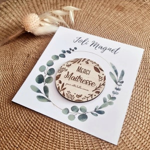 Imán de madera grabado, motivo vegetal - Regalo de fin de curso para profesora, niñera, profesora asistente, etc.