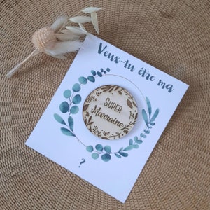 SUPER Godfather, SUPER Godmother engraved wooden magnet - Godfather/Godmother request - Birth announcement - Godfather/Godmother gift