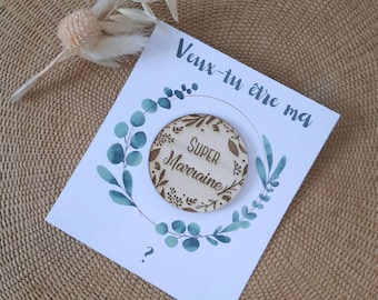 SUPER Godfather, SUPER Godmother engraved wooden magnet - Godfather/Godmother request - Birth announcement - Godfather/Godmother gift