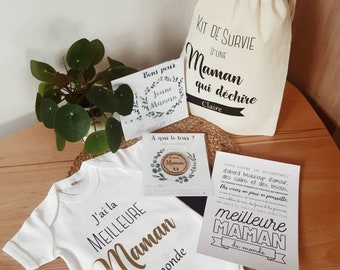 Kit de survie personnalisé pour Papa, Maman, Jeunes Parents / Pochon Cadeau / Coffret Cadeau / Cadeau de naissance / Cadeau Babyshower