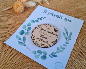 Engraved wooden magnet MAMIE PAPY Quote - Gift for Grandpa/Grandma, Uncle/Auntie - Pregnancy announcement, future birth