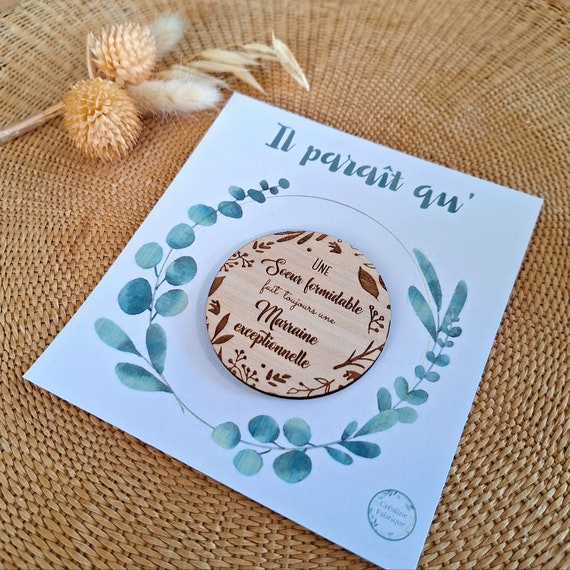 Magnet en bois gravé PARRAIN / MARRAINE Citation - Demande Parrain/Marraine - Annonce naissance  - Cadeau pour Parrain, Marraine