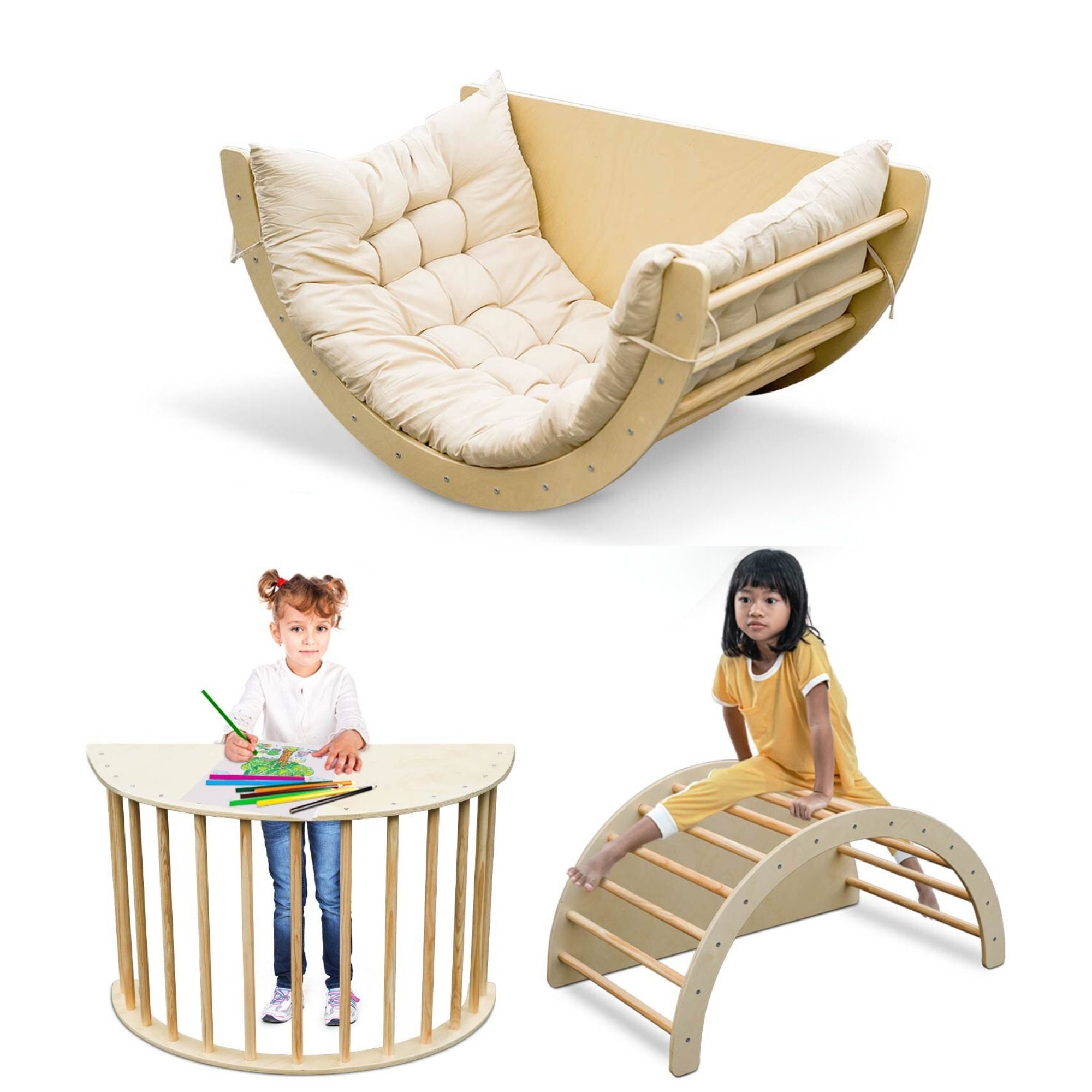 ARCHE D'ACTIVITÉ MONTESSORI Bébé Portique En Bois EUR 74,95